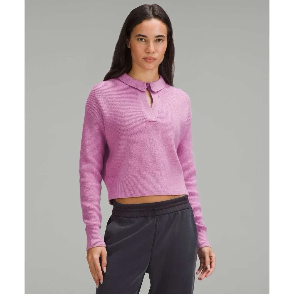 Lululemon Collared Merino Wool Sweater In Dahlia Mauve Size Small $138 MSRP‎